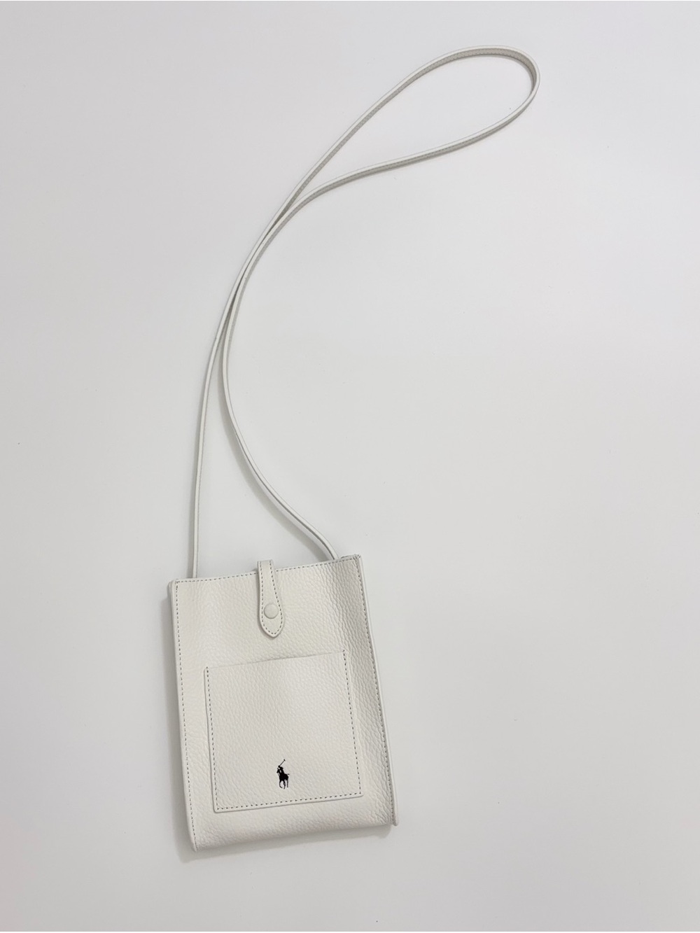Polo by Ralph Lauren White Pebbled Leather Crossbody Pouch with Strap